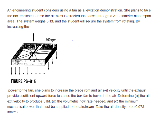 Solved An engineering student considers using a fan as a