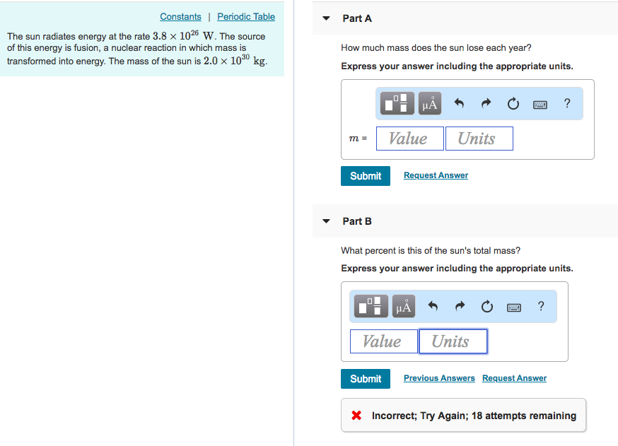 Solved Constants I Part A The sun radiates energy at the | Chegg.com