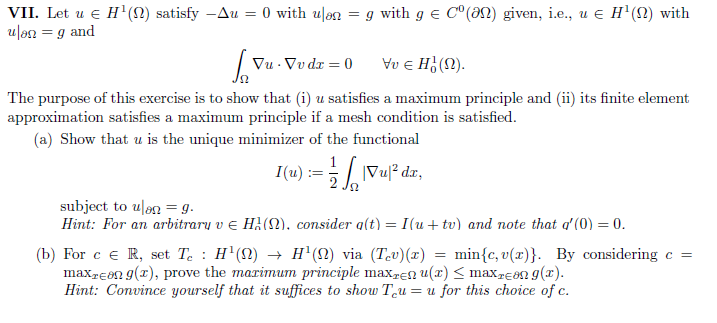 VII. Let u e Hi(Ω) satisfy-Δu = 0 with uln = g with g | Chegg.com