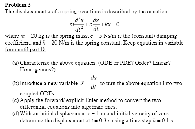 Solved The displacement x of a spring over time is described | Chegg.com