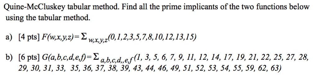 Solved Quine-McCluskey tabular method. Find all the prime | Chegg.com