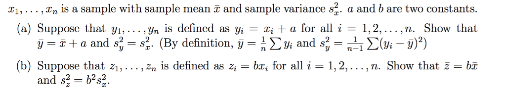 Solved x_1, ..., x_n is a sample with sample mean bar x and | Chegg.com