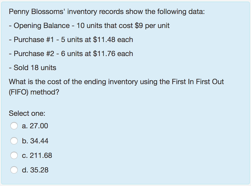 Solved Penny Blossoms' inventory records show the following