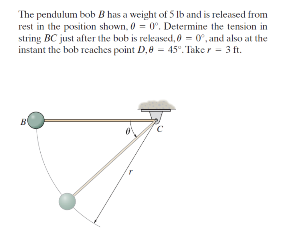 Solved The pendulum bob B has a weight of 5 lb and is | Chegg.com