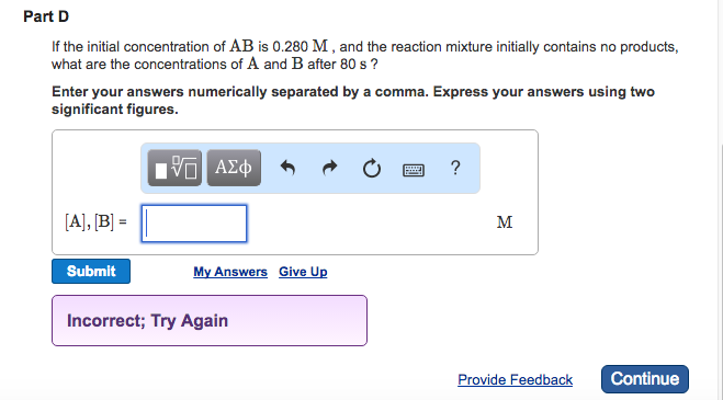 Solved If The Initial Concentration Of AB Is 0.280 M , And | Chegg.com