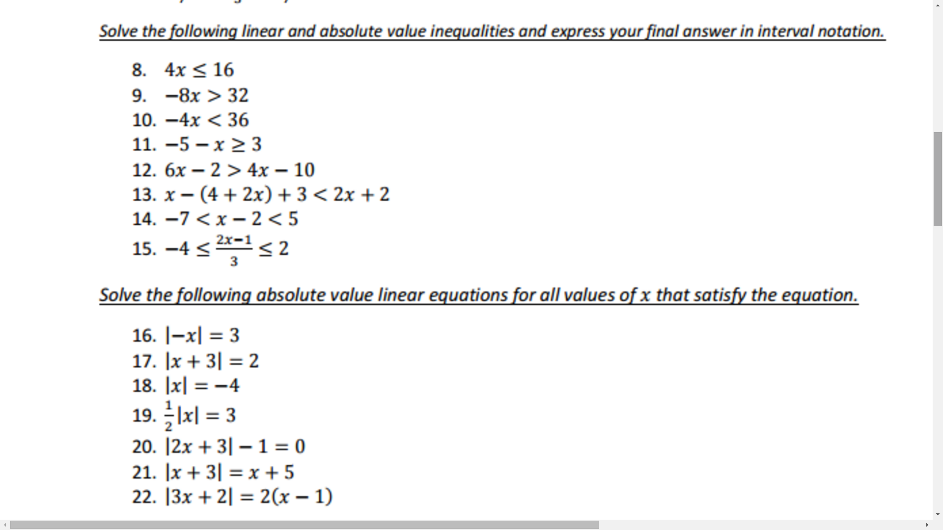 Solved Solve The Following Linear And Absolute Value Chegg