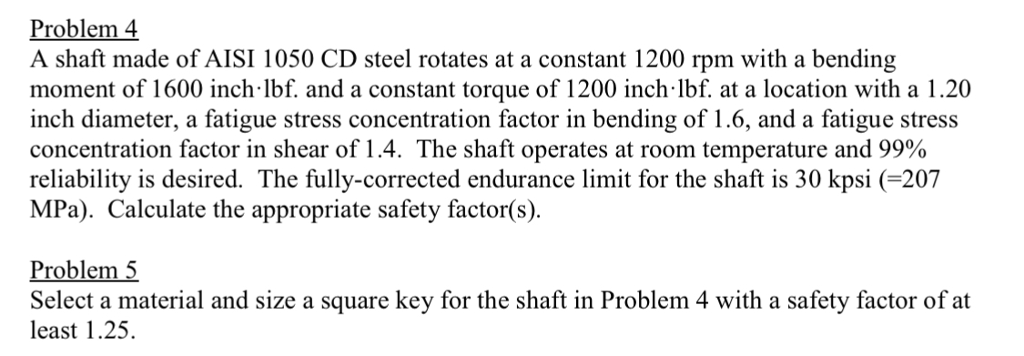 Solved Problem 4 A shaft made of AISI 1050 CD steel rotates | Chegg.com