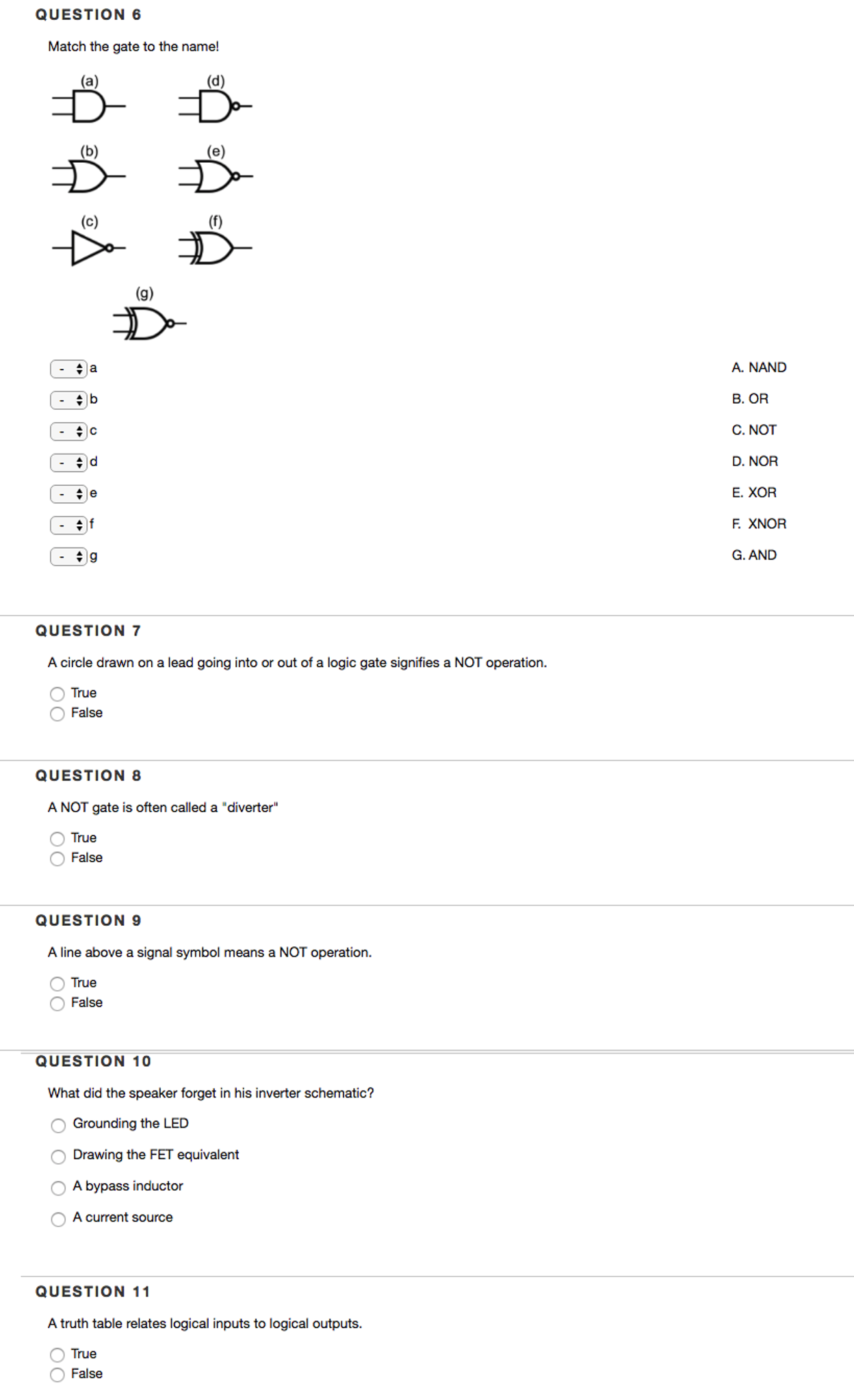 Solved Match the gate to the name! NAND OR NOT NOR XOR | Chegg.com