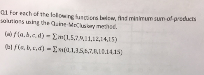 Solved For the following functions find minimum sum of | Chegg.com