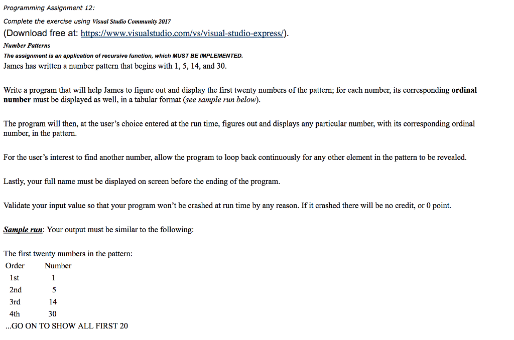 Solved Programming Assignment 12 Complete the exercise using | Chegg.com