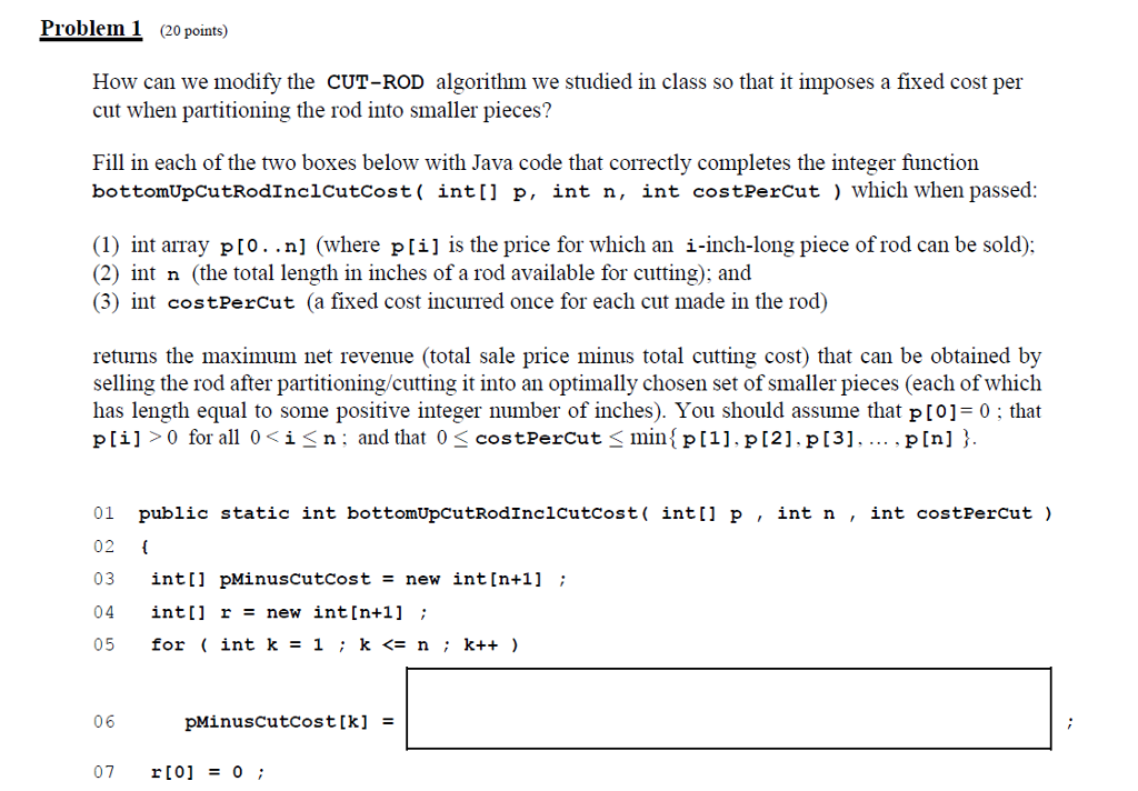 Solved Problem T (20 points) How can we modify the CUT-ROD | Chegg.com