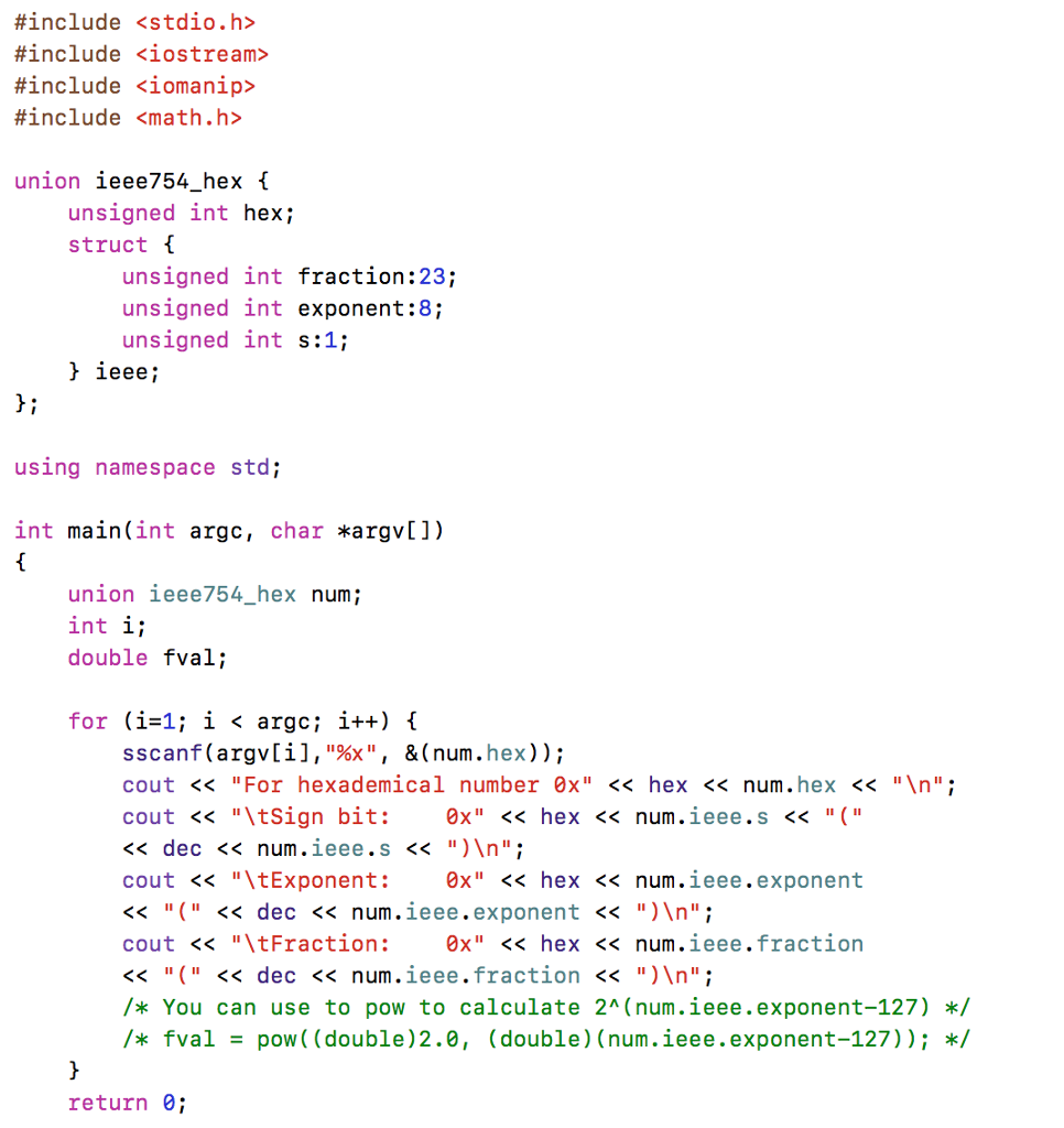 Solved Write a C/C++ program to extract the sign bit, | Chegg.com