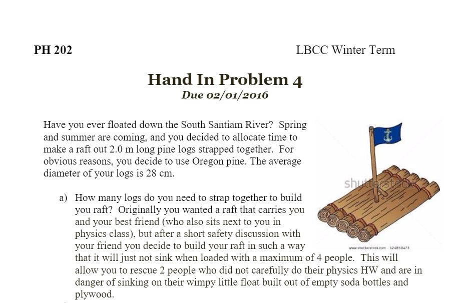 Solved PH 202 LBCC Winter Term Hand In Problem 4 Due