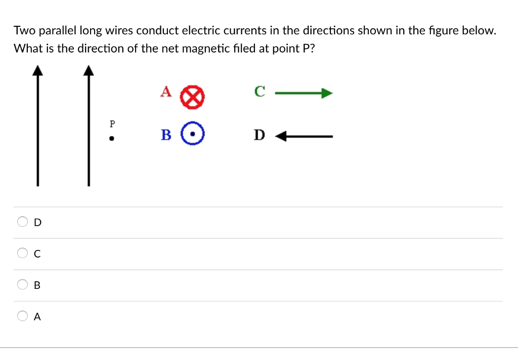 Solved Two parallel long wires conduct electric currents in