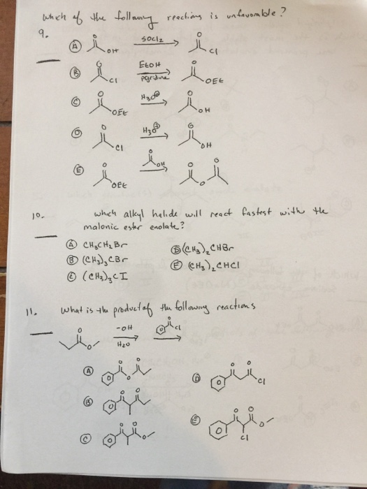 Solved Which of the following reaction is unfavorable? | Chegg.com