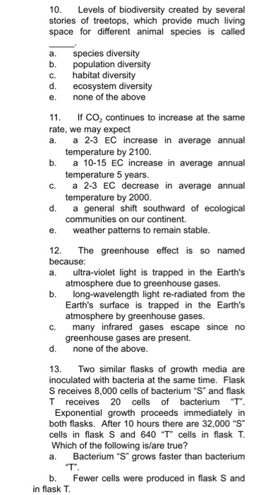 Solved 10. Levels of biodiversity created by several stories