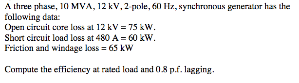 Solved A 3-phase, 6-pole, 60 Hz, Y connected synchronous | Chegg.com