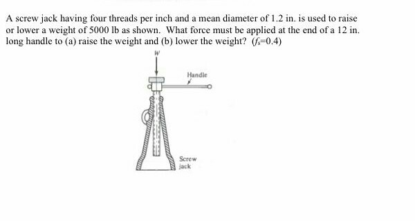 solved-a-screw-jack-having-four-threads-per-inch-and-a-mean-chegg