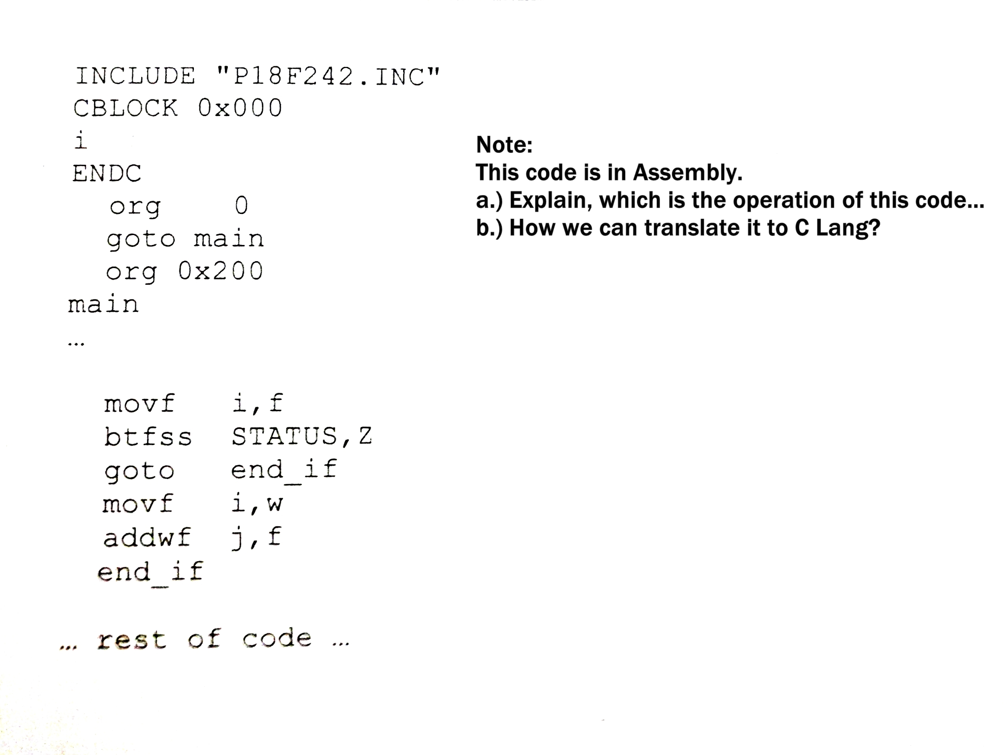 Solved Code Explain operation of assembly code, and
