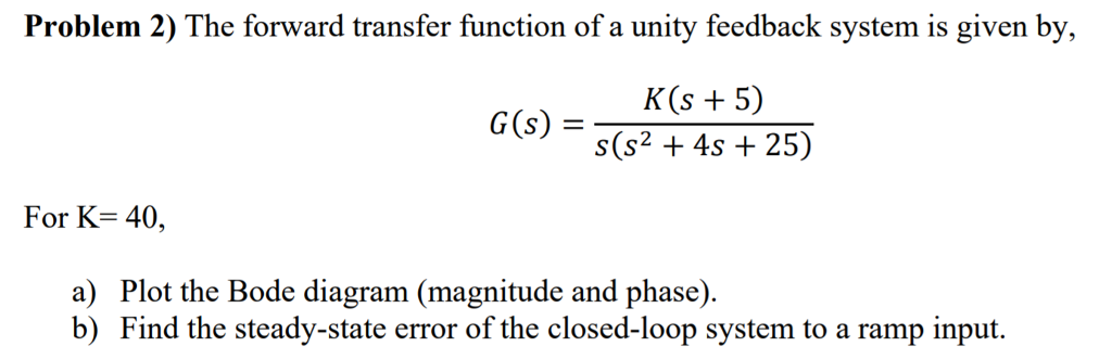 Solved Problem 2) The forward transfer function of a unity | Chegg.com