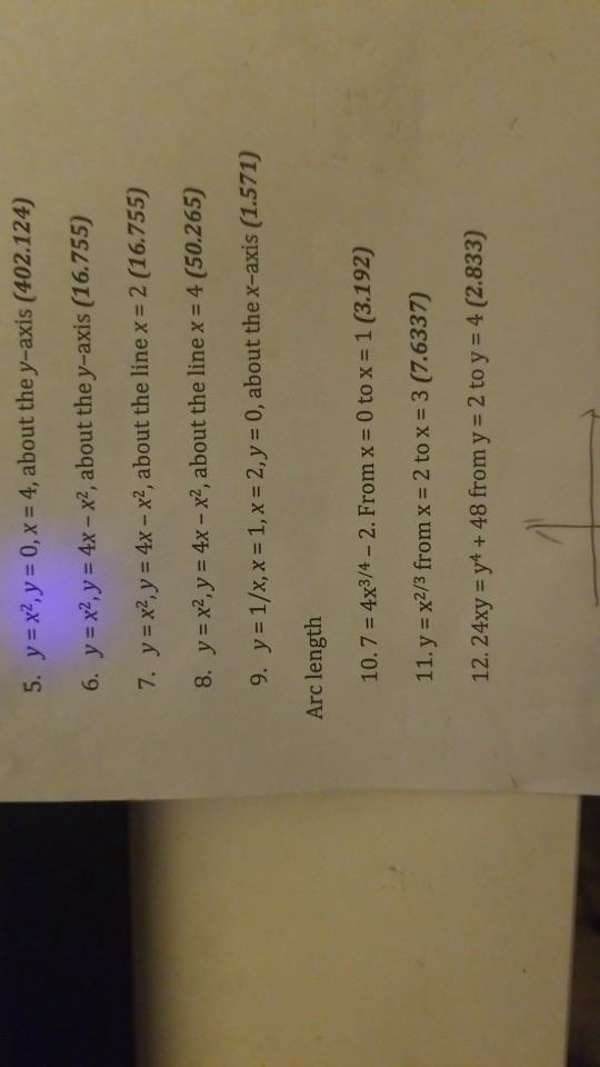 y 1 4x 2 y 5 x 2 about the x axis