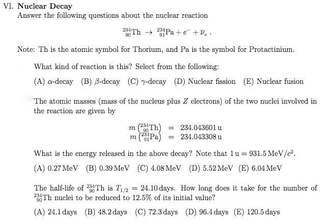 Nuclear Math Problems Solved Answer the following questions about the nuclear | Chegg.com