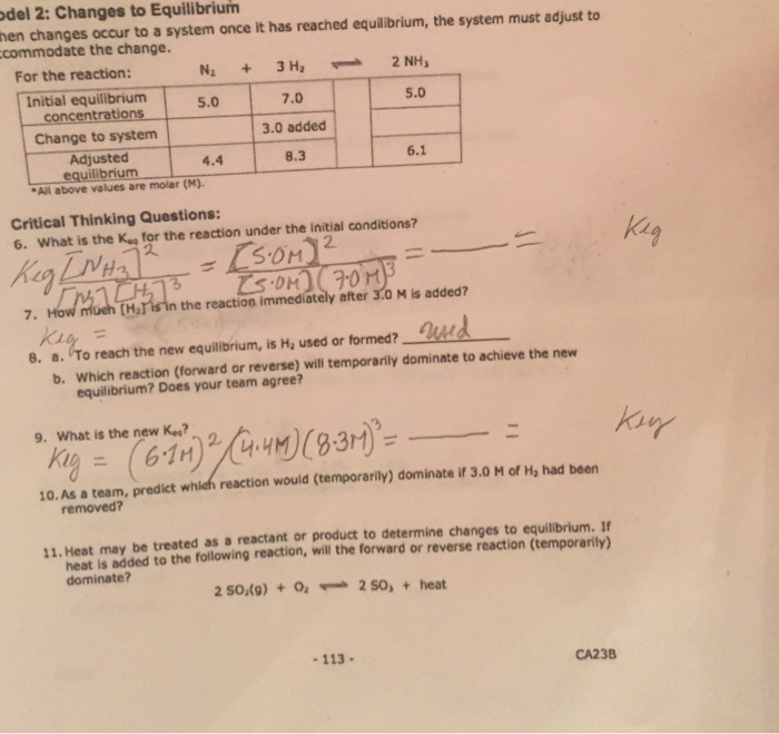 Solved Changes to Equilibrium When changes occur to a | Chegg.com