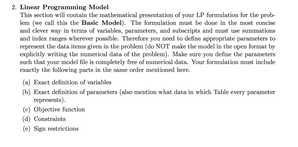 2. Linear Programming Model This section will contain | Chegg.com