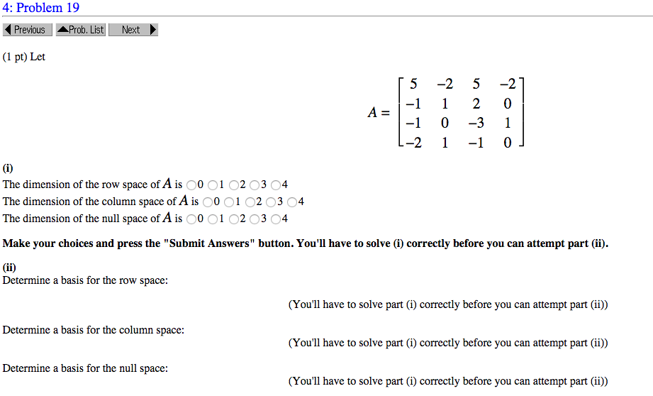 Solved The dimension of the row space of A is 0 1 2 3 4 The