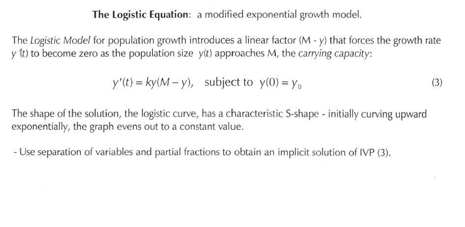 Solved The Logistic Equation a modified exponential growth | Chegg.com