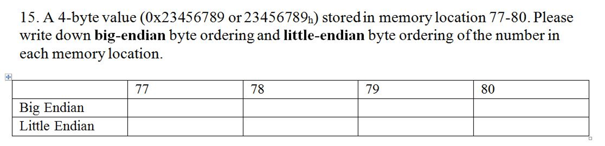 Solved A 4-byte value (0x23456789 or23456789_h) stored in | Chegg.com