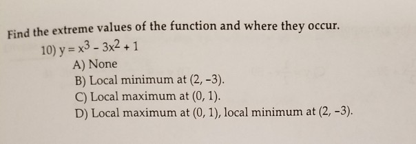 Solved The Extreme Values Of The Function And Where They | Chegg.com