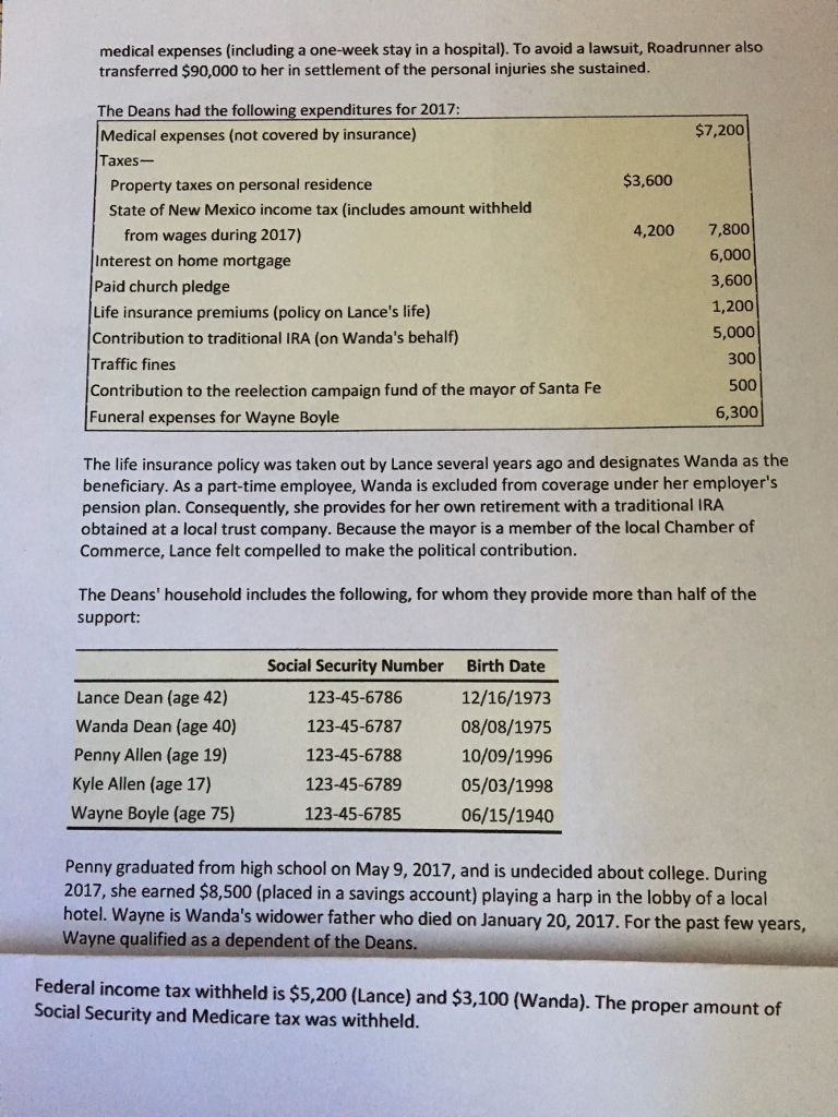 Solved Required Determine the Federal tax for 2017