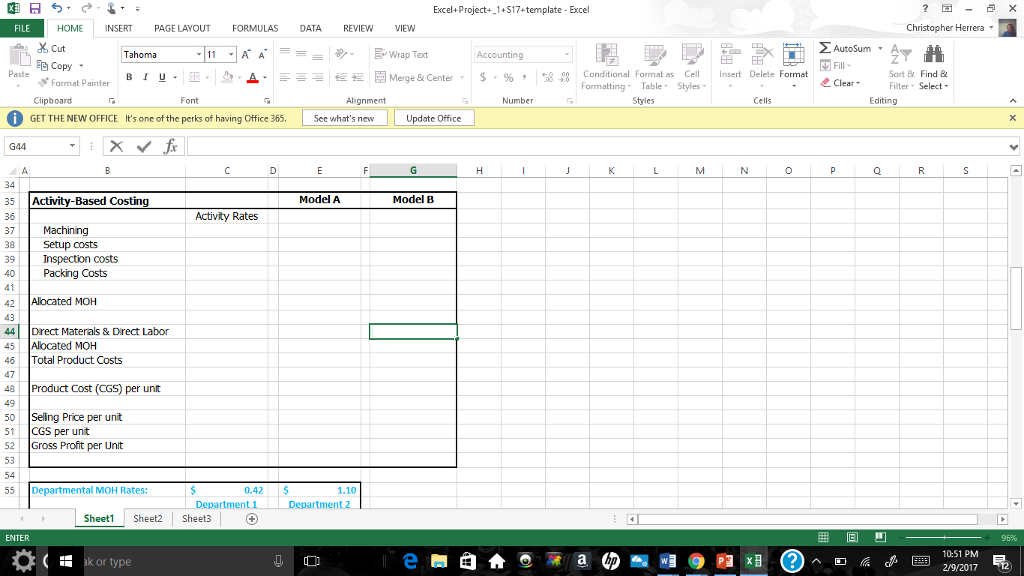 Solved Excel Project S17-template Excel HOME NSERT PAGE | Chegg.com
