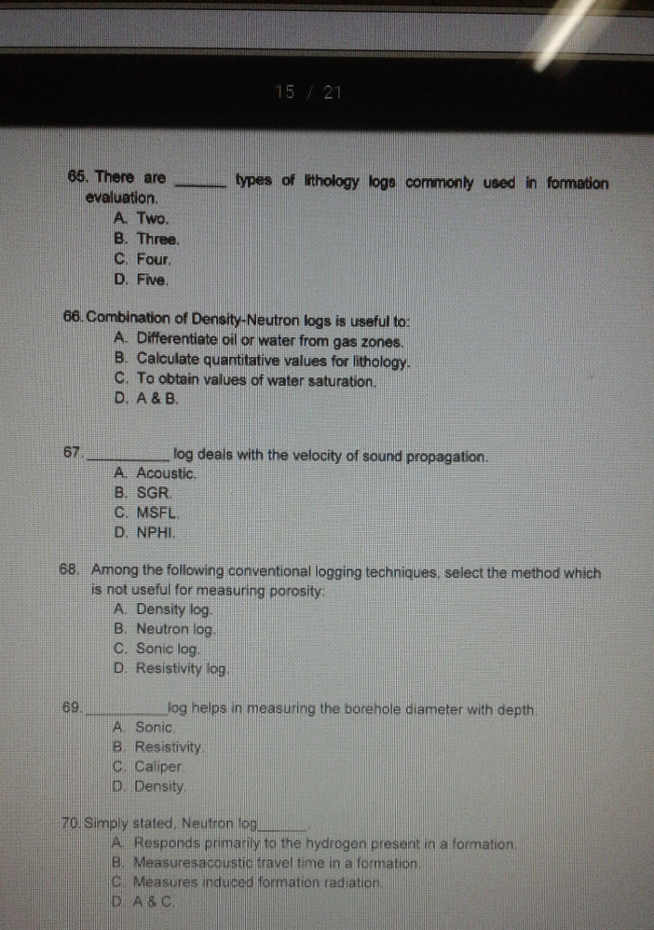 Solved 15/21 65. There areypes of thology logs commonly ueed