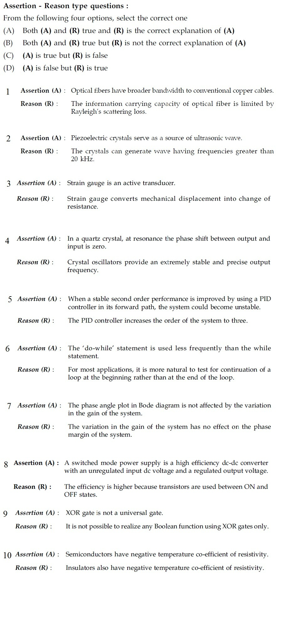 Assertion - Reason Type Questions : From The | Chegg.com