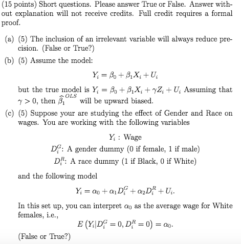 Solved Short questions. Please answer True or False. Answer | Chegg.com