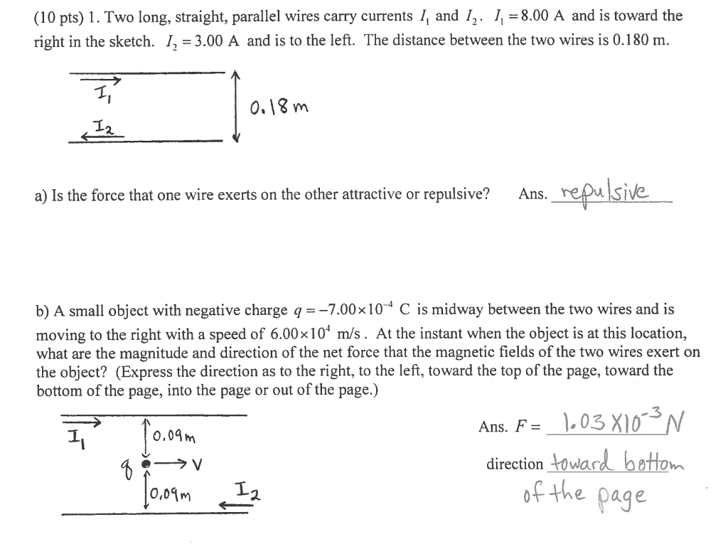 Solved Two long, straight, parallel wires carry currents I_1 | Chegg.com