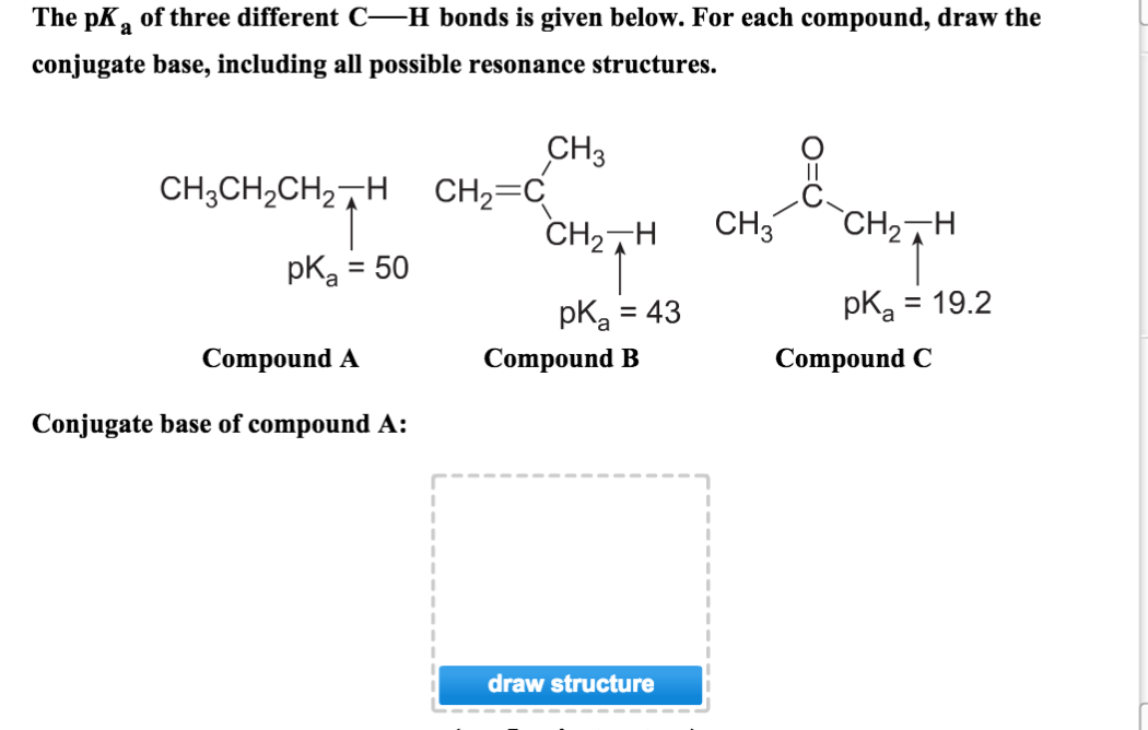 Solved The pKa of three different C-H bonds is given below. | Chegg.com