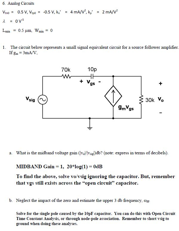 Solved Analog Circuits V_tn0 = 0.5 V, V_tp0 = -0.5 V, kn' = | Chegg.com