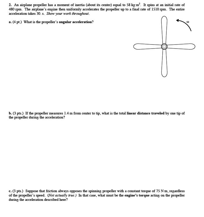 Solved 2. An Airplane Propeller Has A Moment Of Inertia | Chegg.com