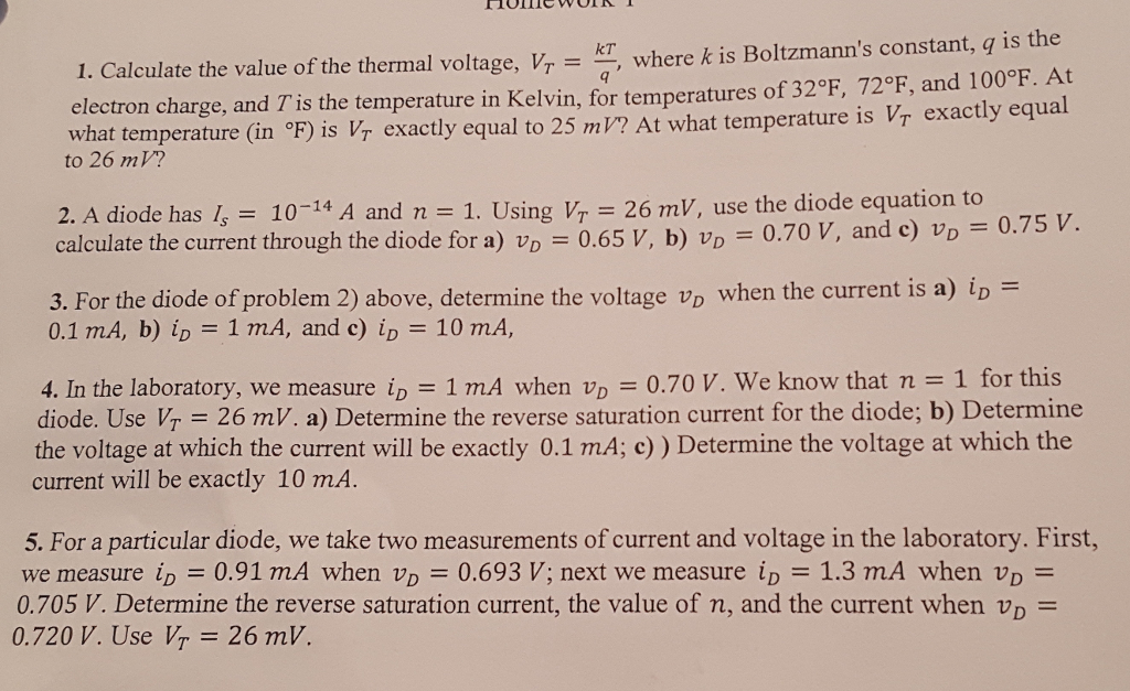 Solved Calculate the value of the thermal voltage, V_T=