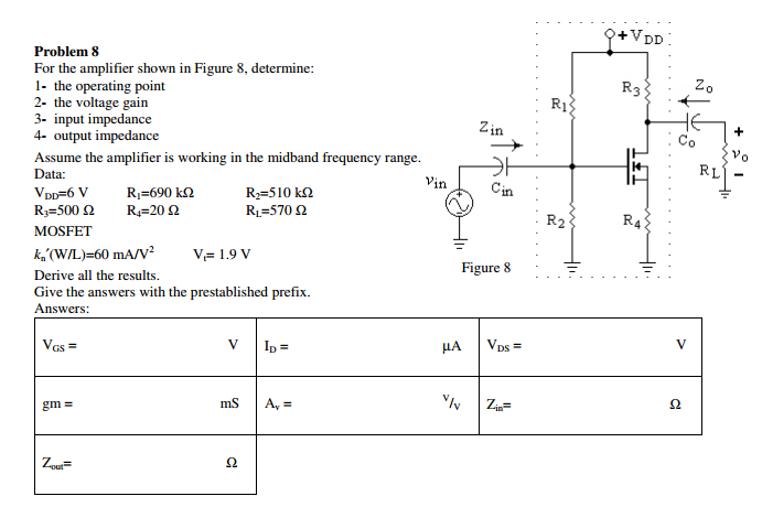 Solved Problem 8 For the amplifier shown in Figure 8, | Chegg.com