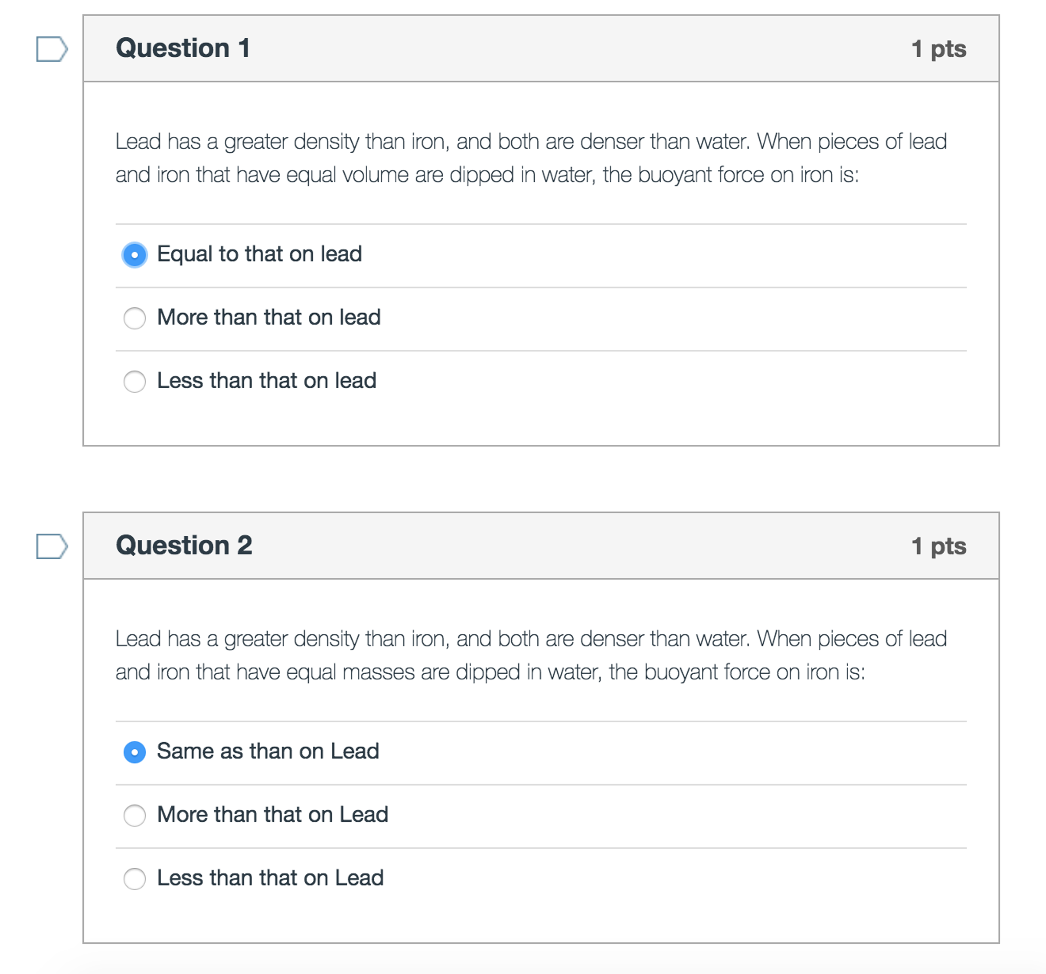 Solved Question 1 1 pts Lead has a greater density than