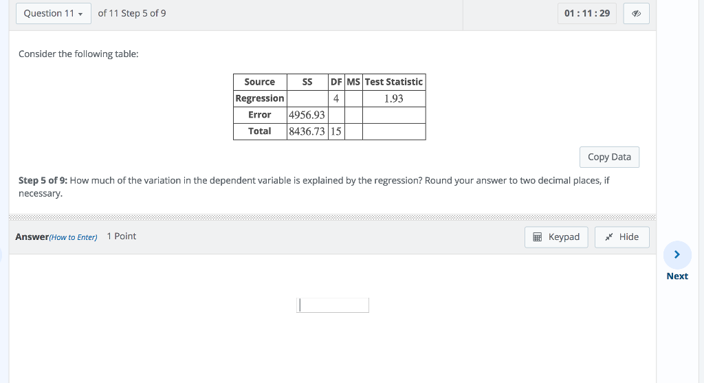 Solved Question 11of 11 Step 1 of 9 01:11:50 の! Consider the | Chegg.com