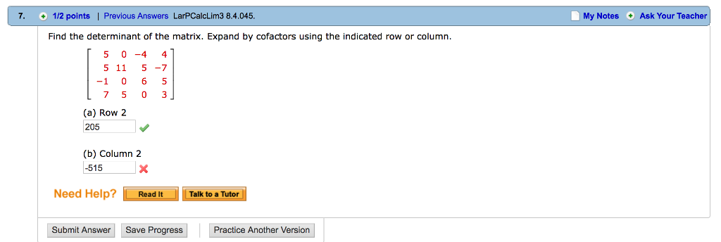 Solved Find The Determinant Of The Matrix. Expand By | Chegg.com