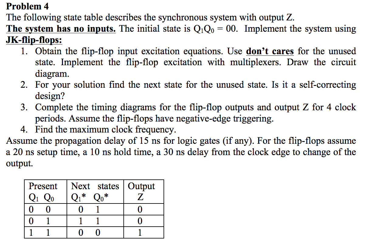 Solved Problem 4 The Following State Table Describes The | Chegg.com