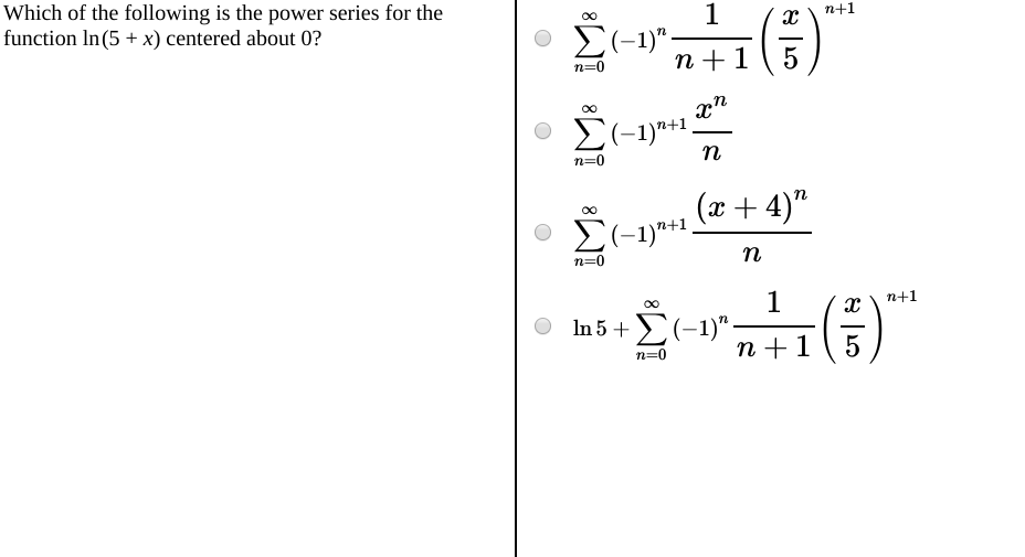Solved Which of the following is the power series for the | Chegg.com