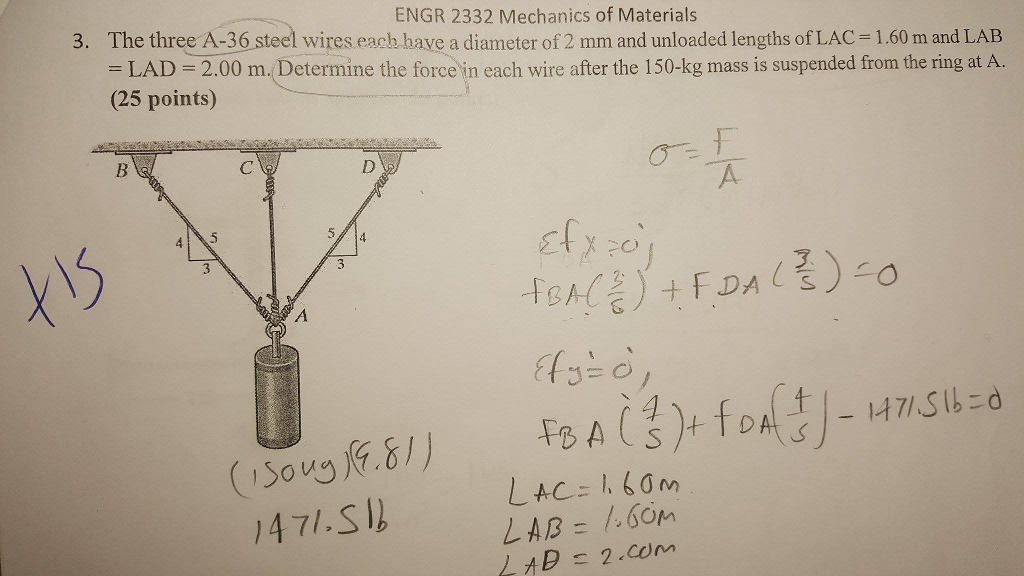 Solved The three A36 steel wires each have a diameter of 2