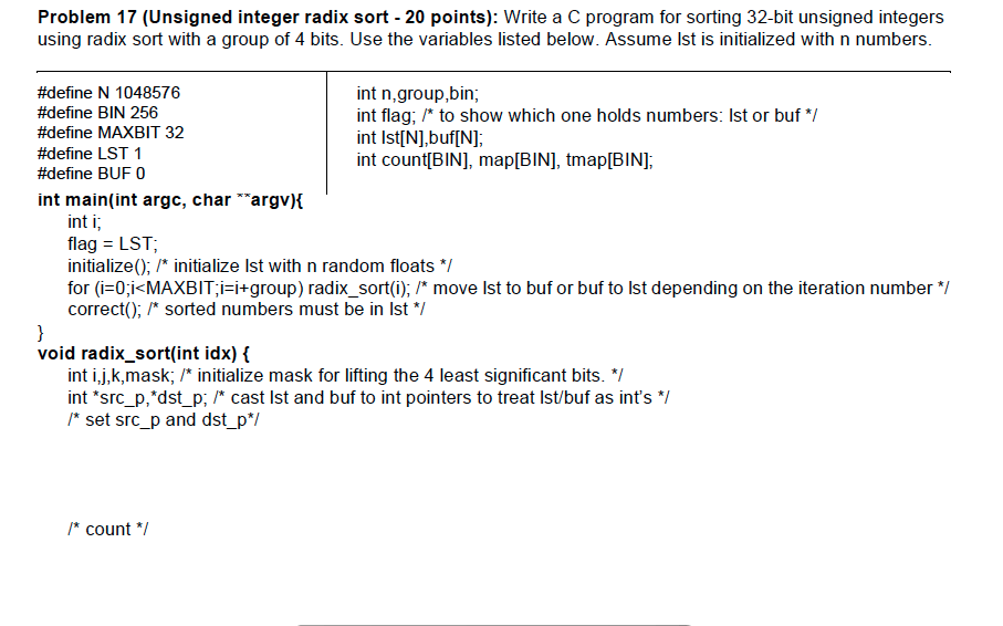Write a C program for Radix Sort (Rest of the | Chegg.com